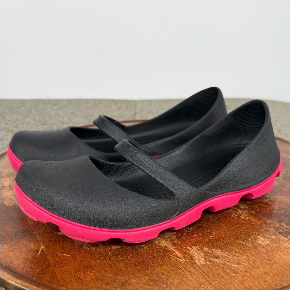CROCS Shoes Wm 7 Duet Black Pink Mary Jane Shoes Rubber